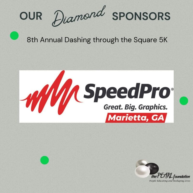 A picture of the sponsors logo for the 8 th annual dashing through the square 5 k.