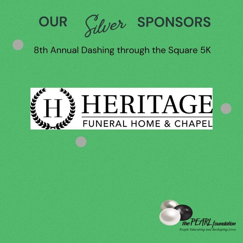 A green background with the heritage funeral home and chapel logo.