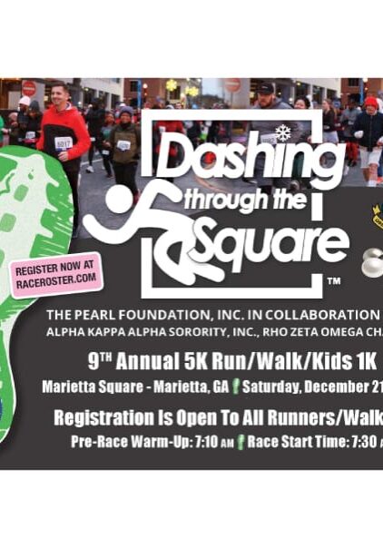 A poster for the 8 th annual dashing through the square.